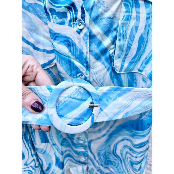 Suboo Psychedelic Agate Print Shirt & Elastic Waist Shorts Set Blue Womens Small - Picture 6 of 10